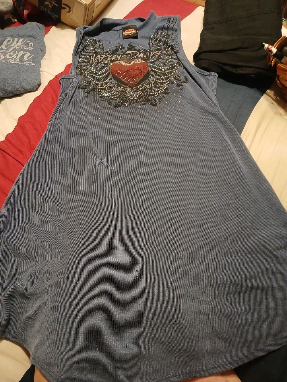 Harley-Davidson Blue Tank Dress with Embellished Red Heart